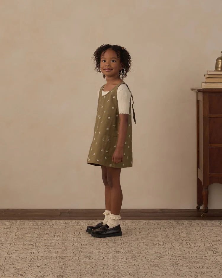 Rylee + Cru V-Neck Overall Dress, Embroidered Daises