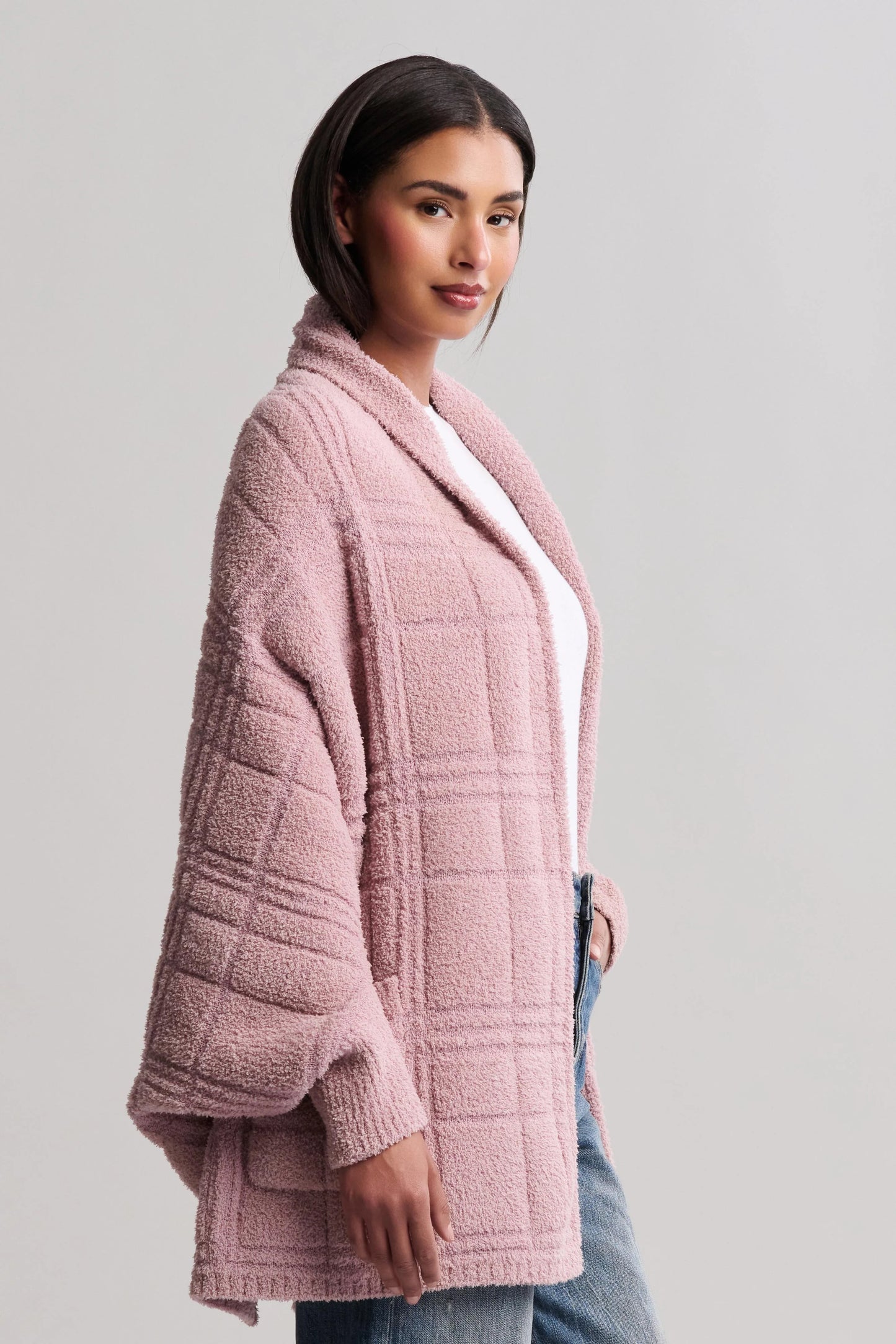 Barefoot Dreams CozyChic® Cotton Tonal Plaid Blanket Wrap, Teaberry