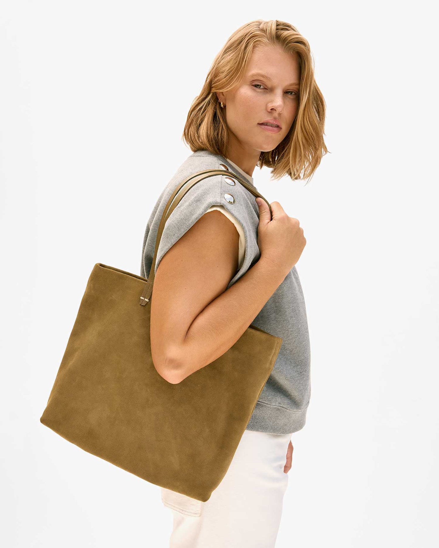 Clare V Bande Tote, Oat Suede