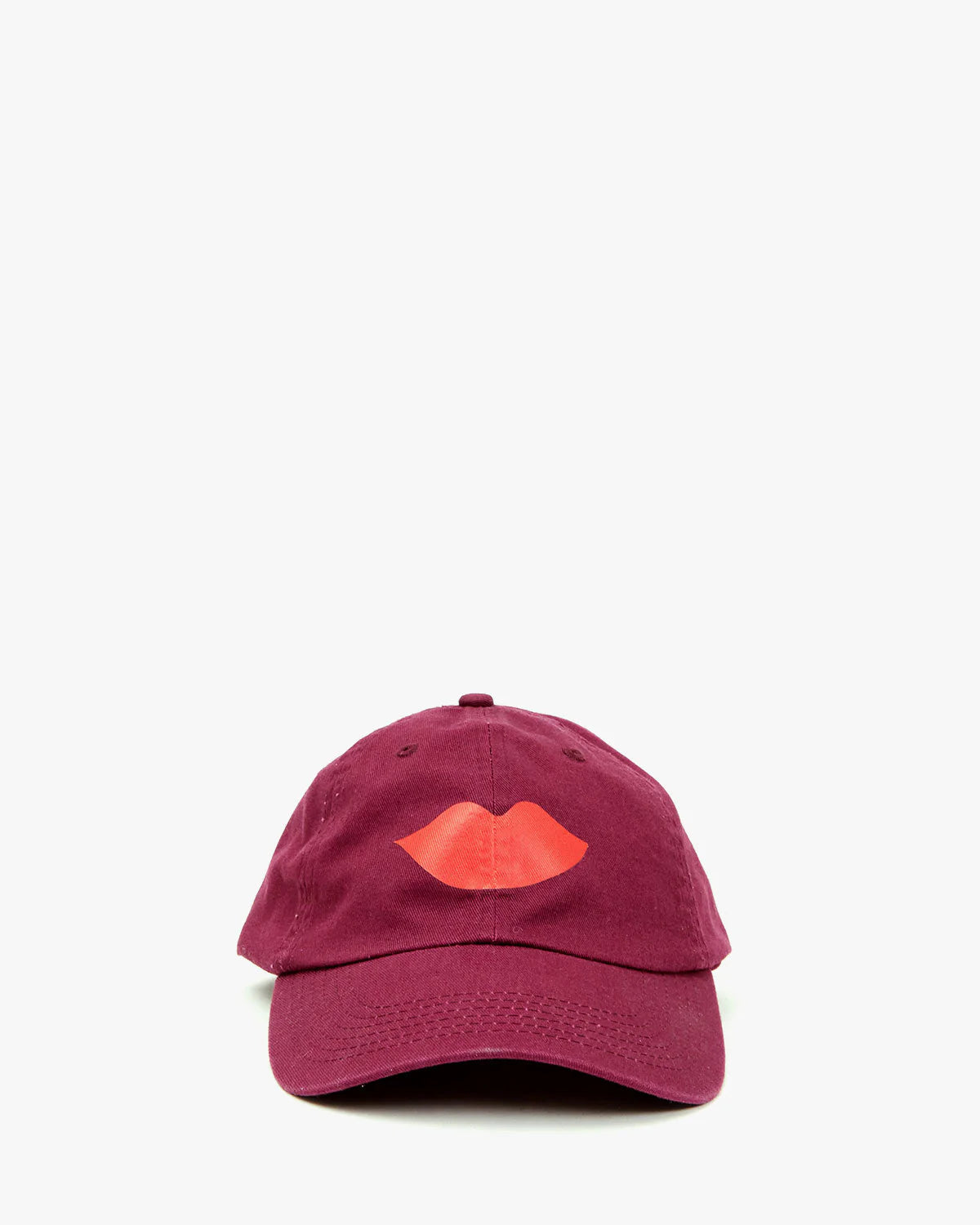 Clare V Baseball Hat, Oxblood w/ Lips