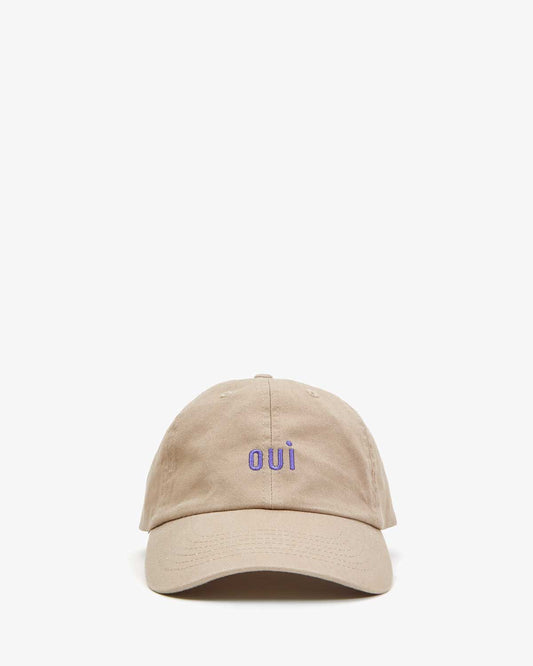 Clare V Baseball Hat, Khaki w/ Royal Embroidered Oui