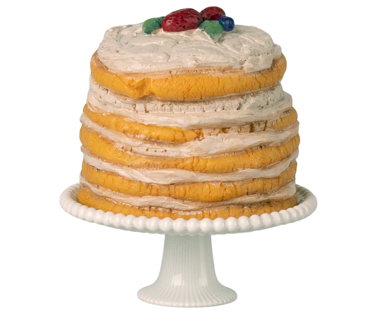Maileg Party Cake and Cake Stand, Mouse, Off White