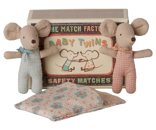 Maileg Twins, Baby Mice in Matchbox, Checker