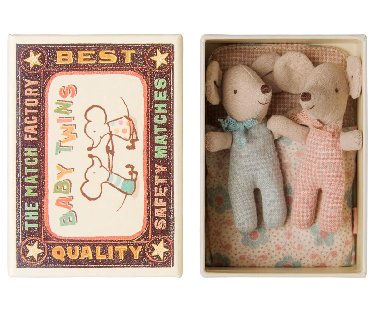 Maileg Twins, Baby Mice in Matchbox, Checker