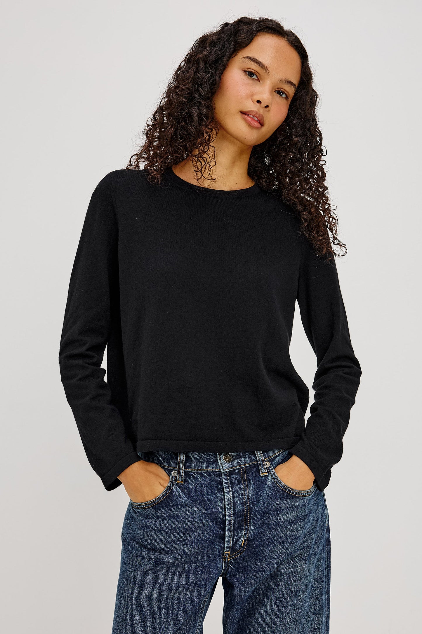 Rails Cotton Cashmere Long Sleeve Tee, Black