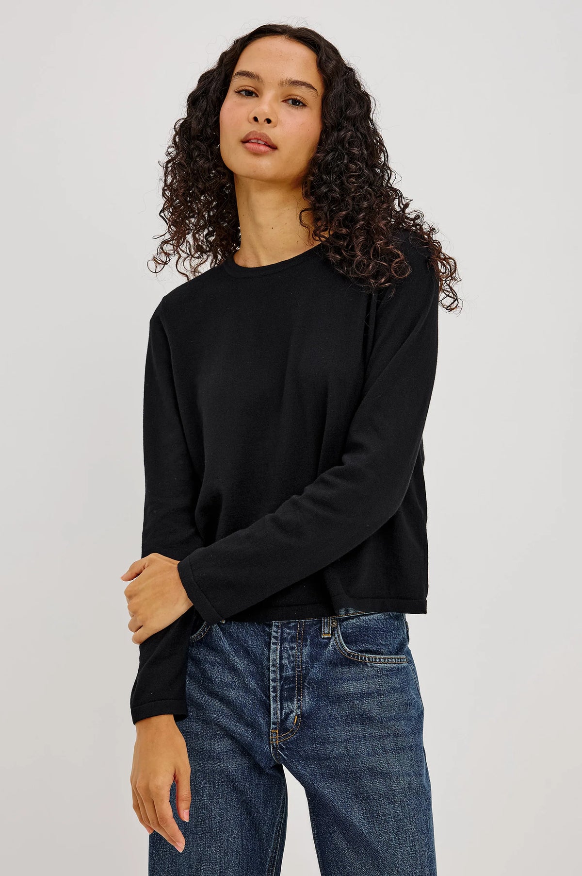 Rails Cotton Cashmere Long Sleeve Tee, Black