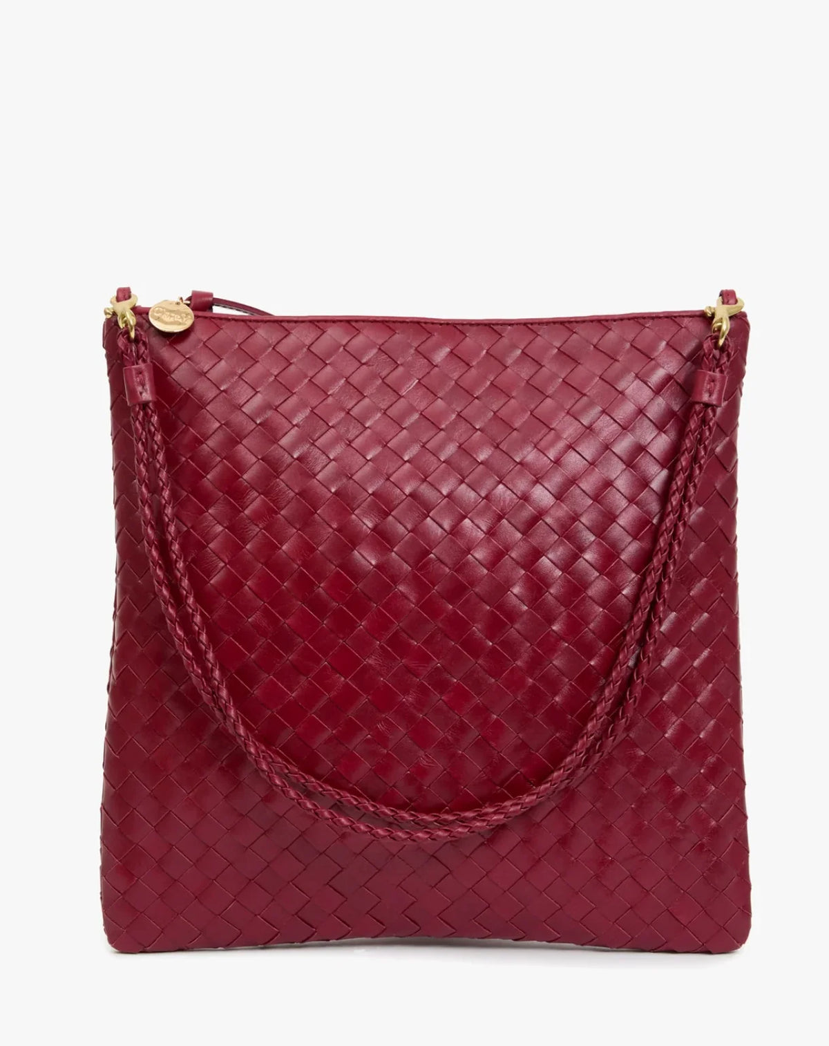 Clare V Foldover Clutch w/ Strap, Garnet Diagonal Woven