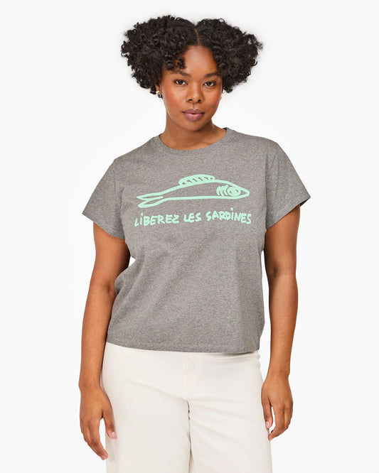 Clare V Classic Tee, Grey Melange w/ Mist Liberez Les Sardines