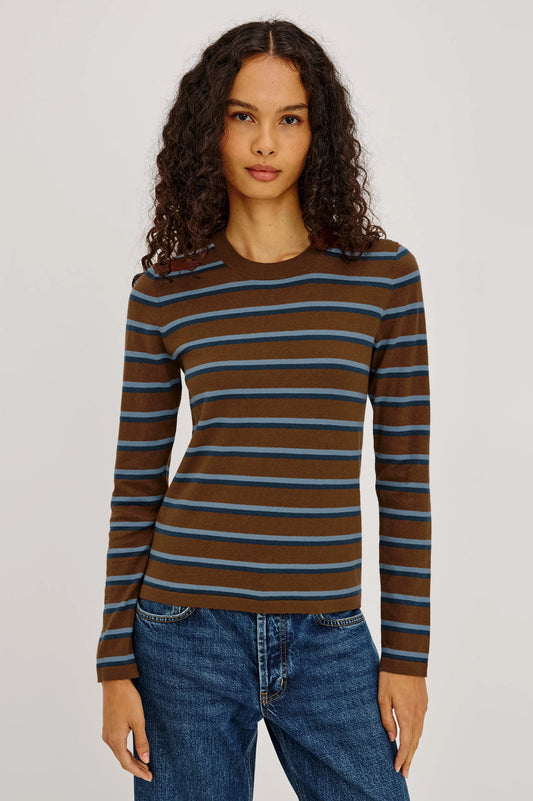 Rails Davie Cotton Cashmere Long Sleeve Tee, Mocha Stripe