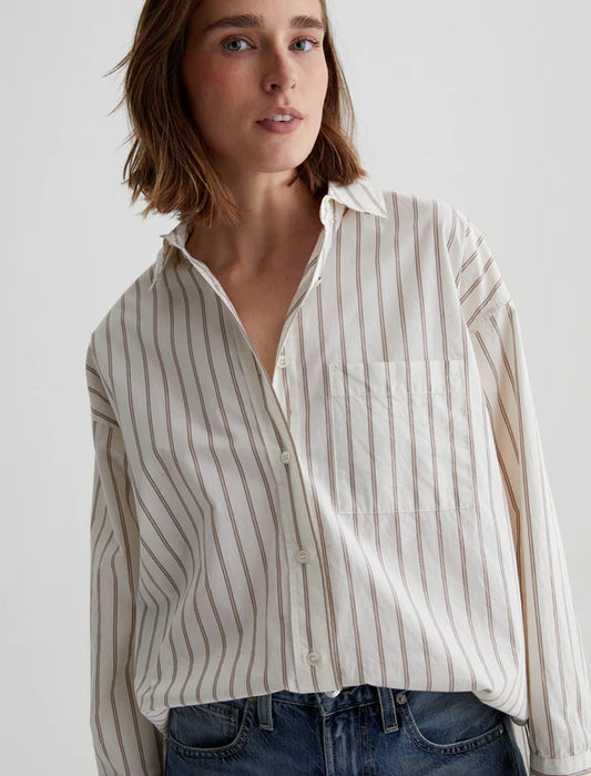 AG Brea Oversized Shirt, Halo Stripe Neutral Multi