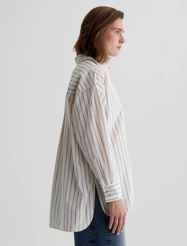 AG Brea Oversized Shirt, Halo Stripe Neutral Multi