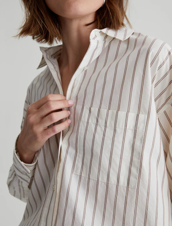 AG Brea Oversized Shirt, Halo Stripe Neutral Multi