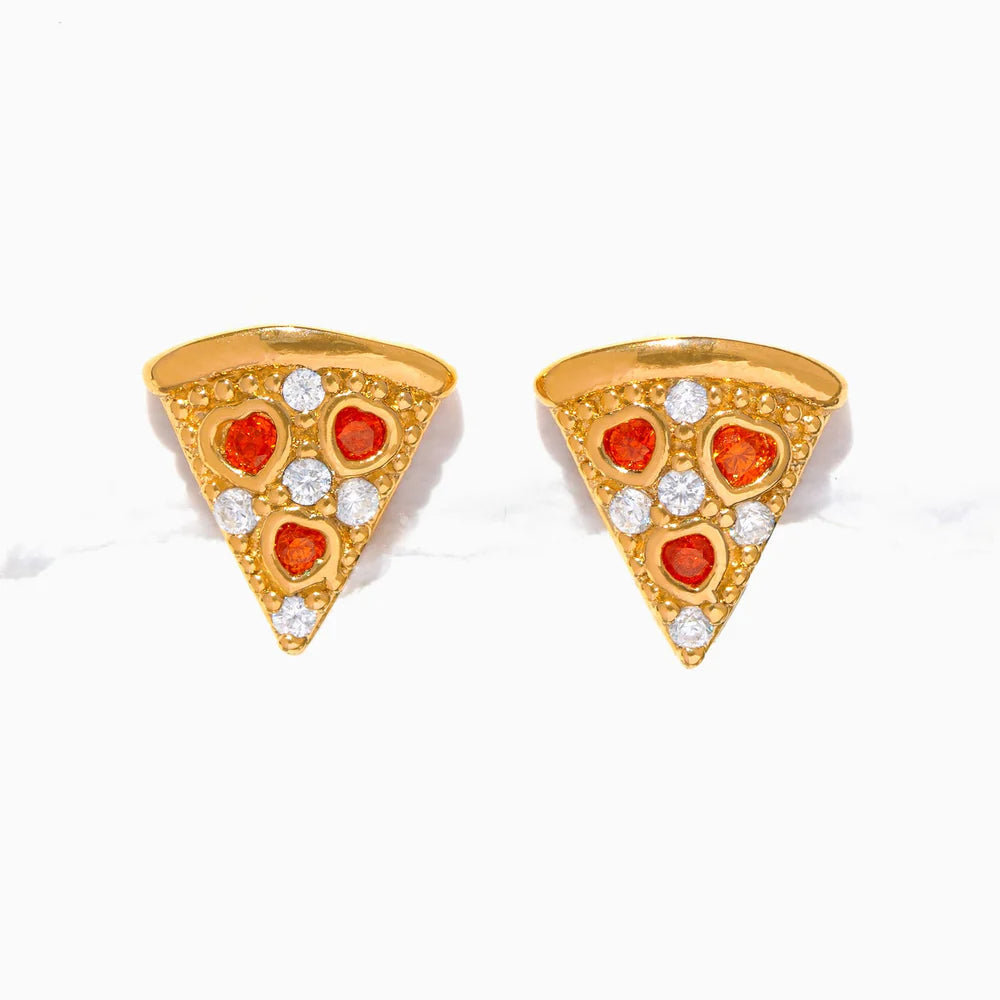 Girls Crew Pepperoni Pizza Studs, Gold