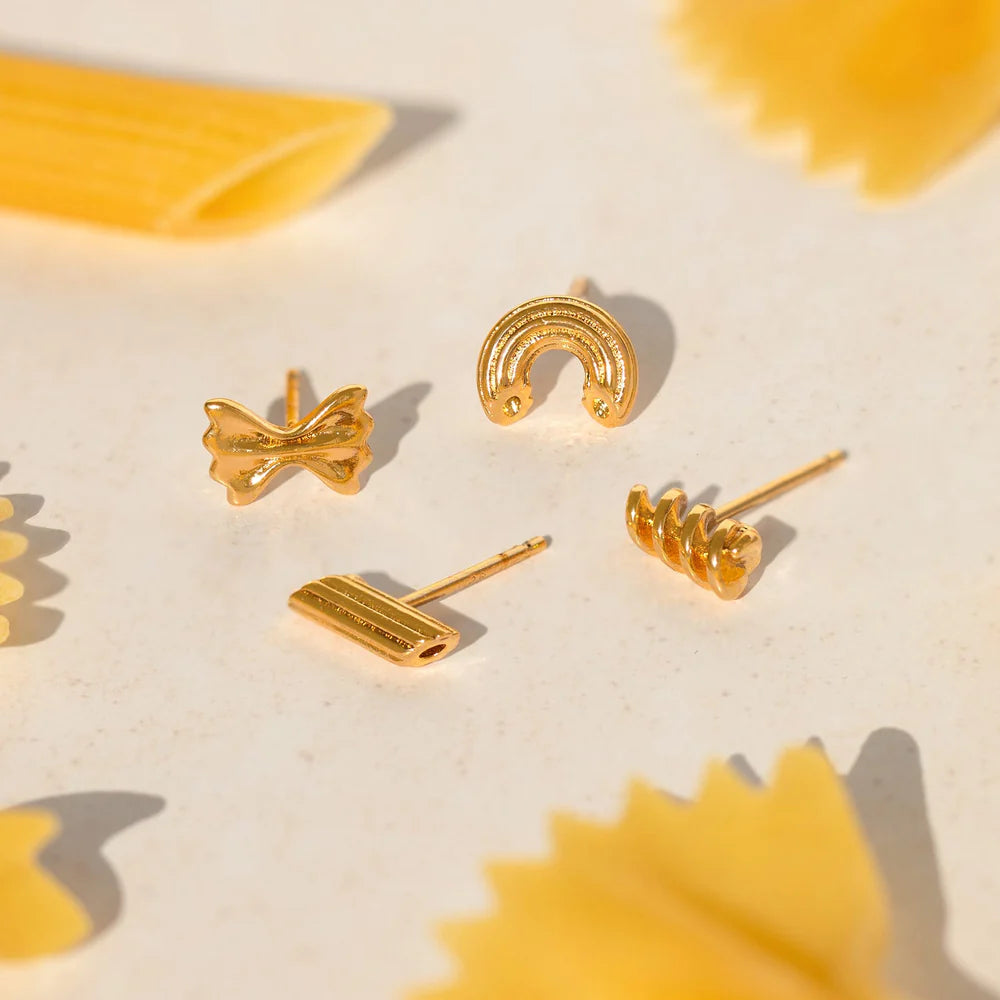 Girls Crew Al Dente Pasta Stud Set, Gold