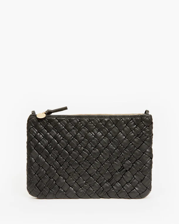 Clare V Flat Clutch W/Tabs, Black Puffy Woven