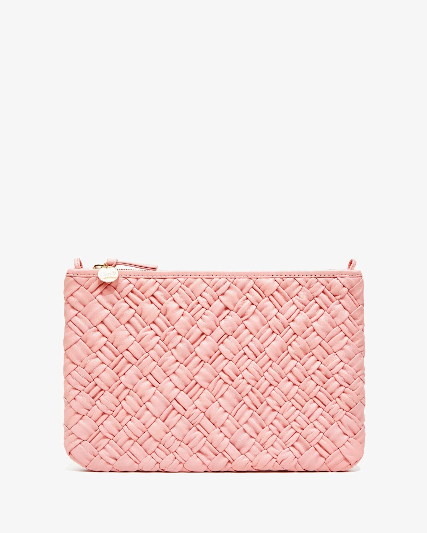 Clare V Flat Clutch w/ Tabs, Blush Puffy Woven