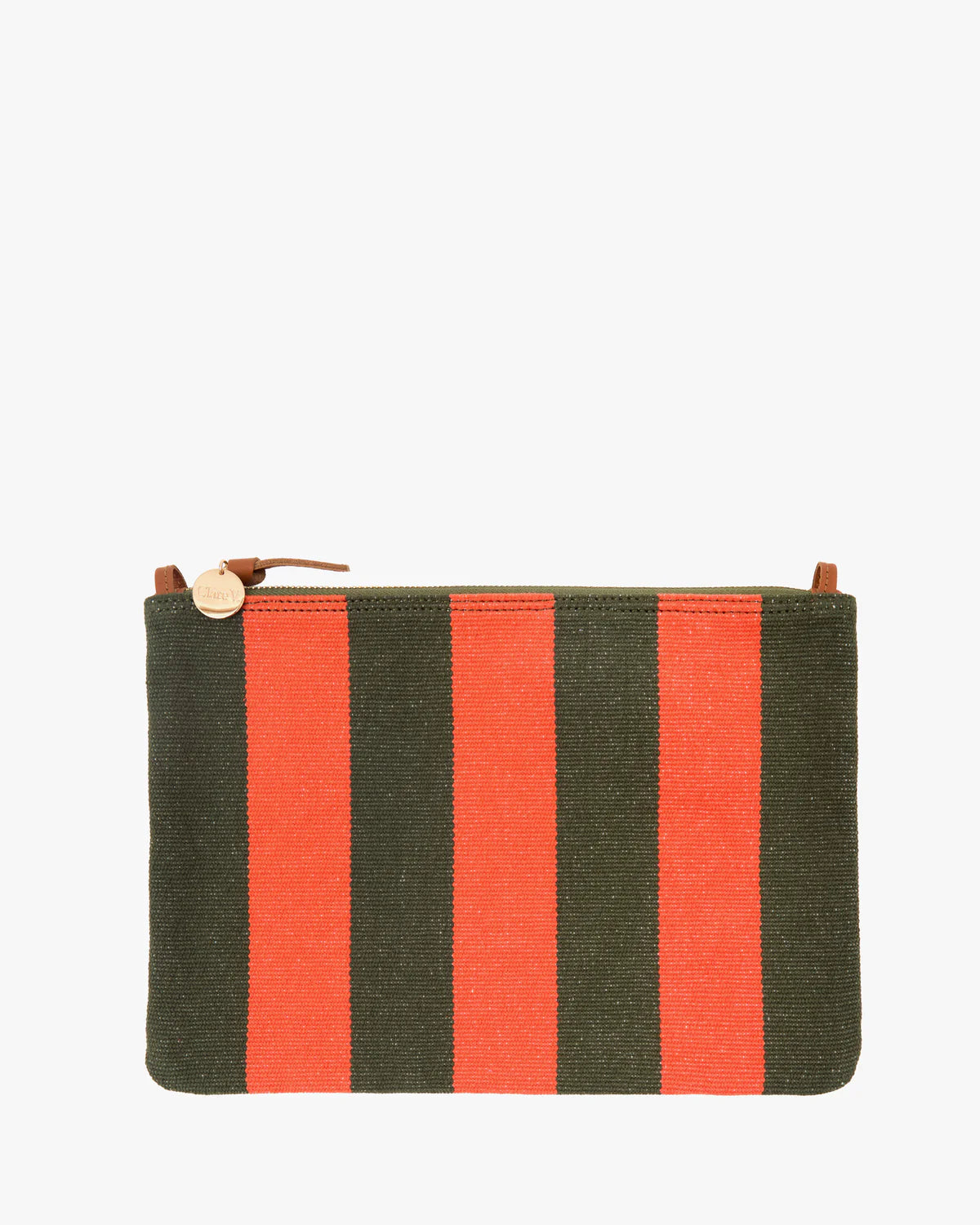 Clare V Flat Clutch w/Tabs, Army/Bright Poppy Canvas Stripe