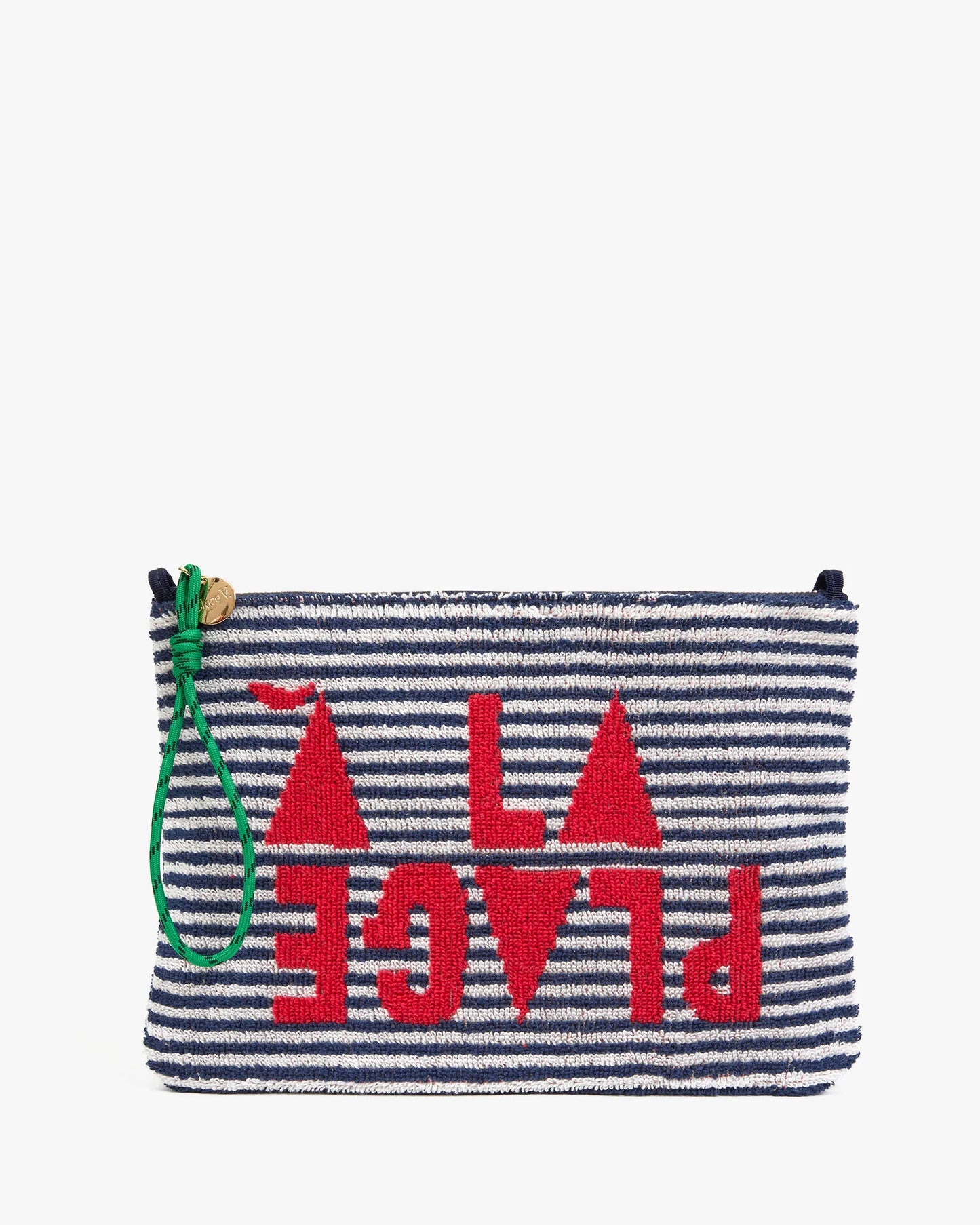Clare V Flat Clutch w/ Tabs, Deep Dive/Cream Stripe