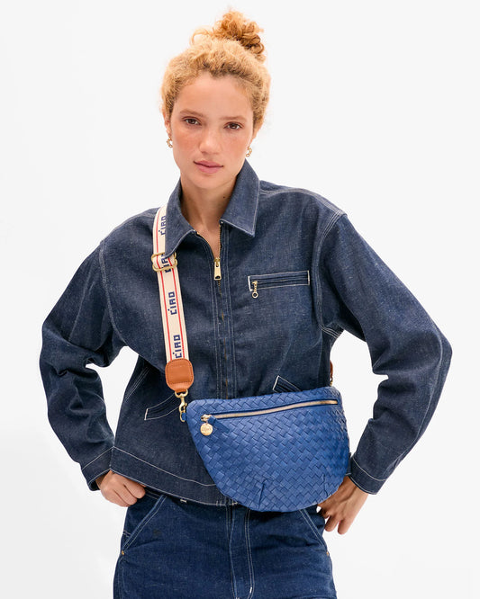 Clare V Grande Fanny, French Blue Diagonal Woven