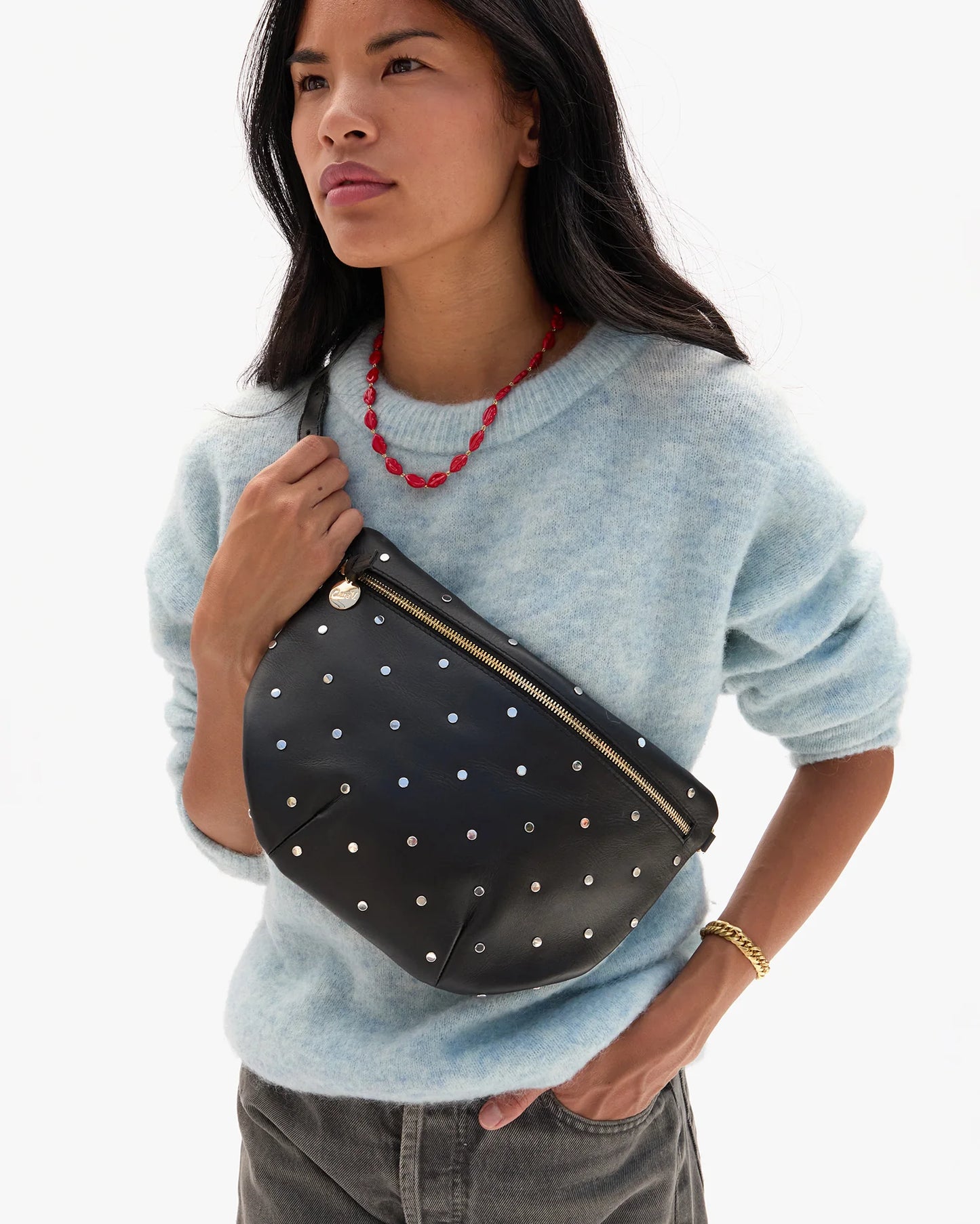 Clare V Grande Fanny, Black w Studs