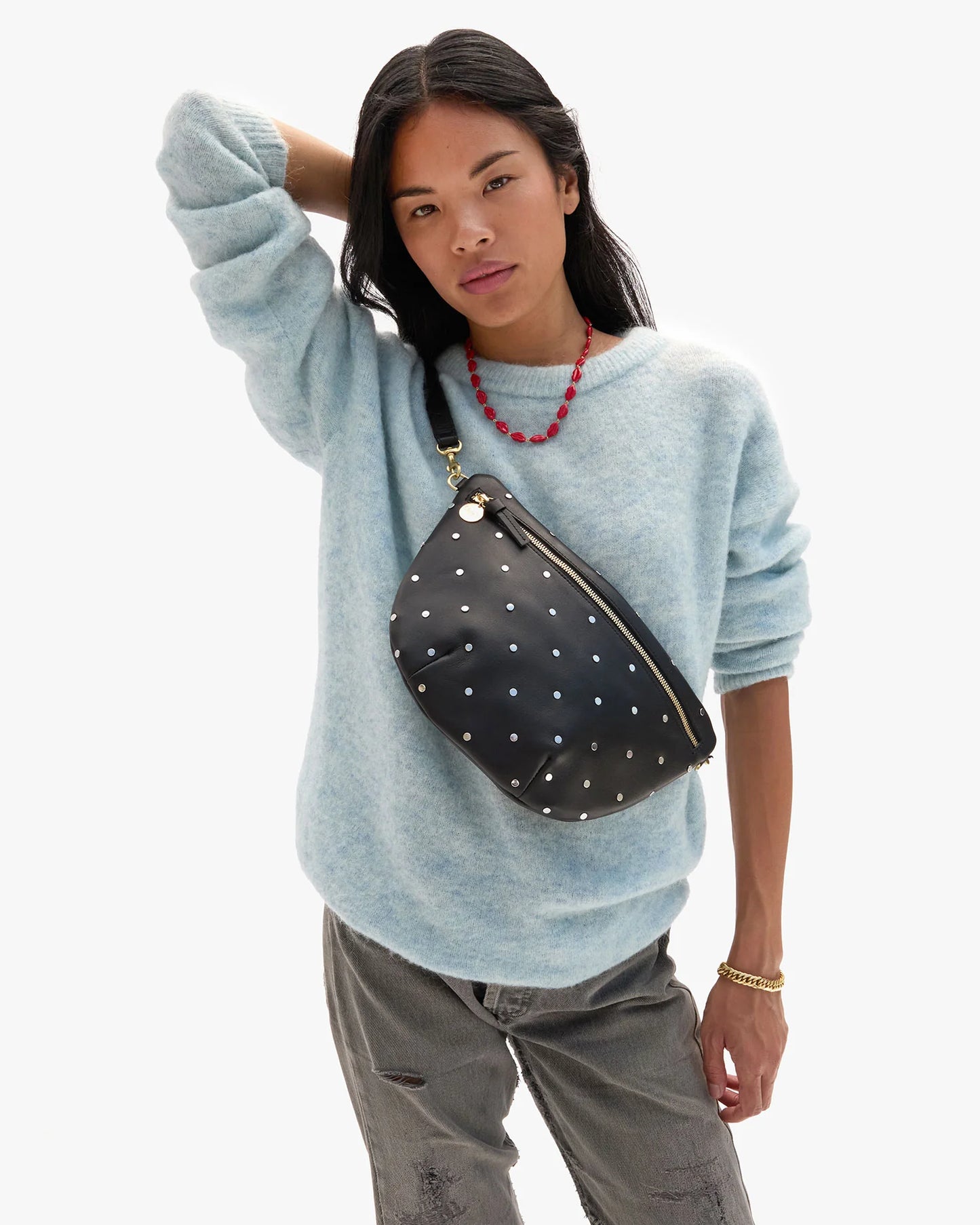 Clare V Grande Fanny, Black w Studs