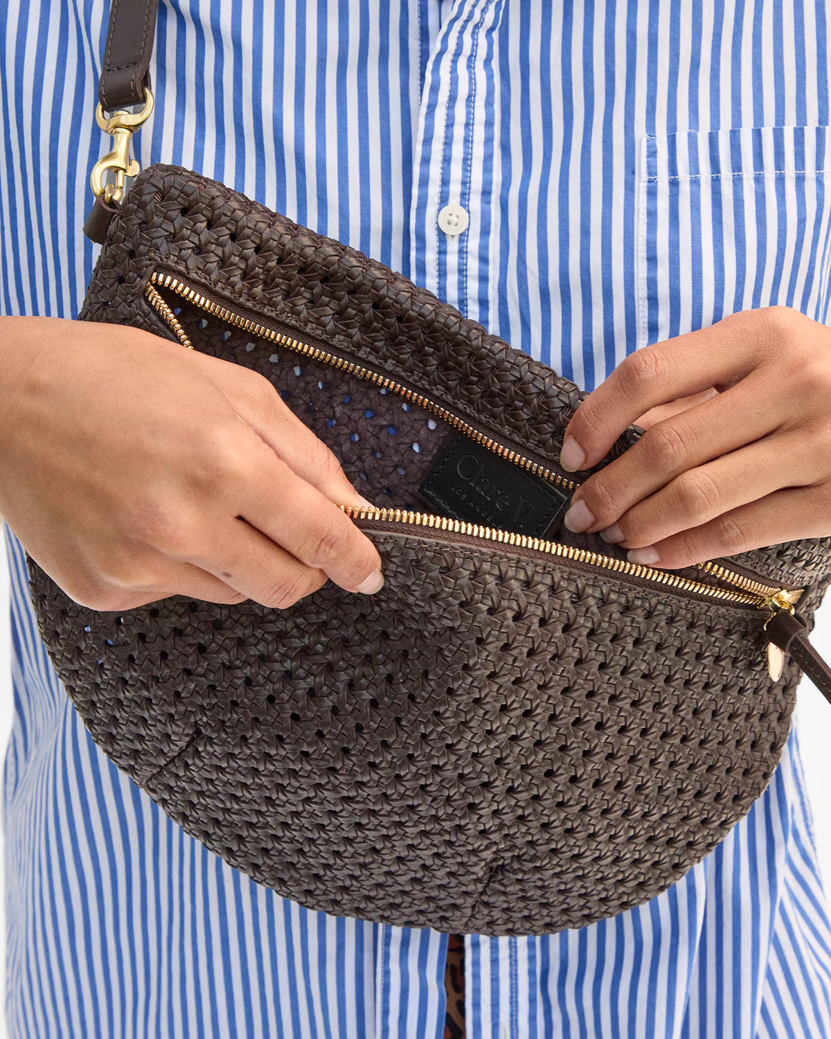 Clare V Grande Fanny, Chocolate Rattan