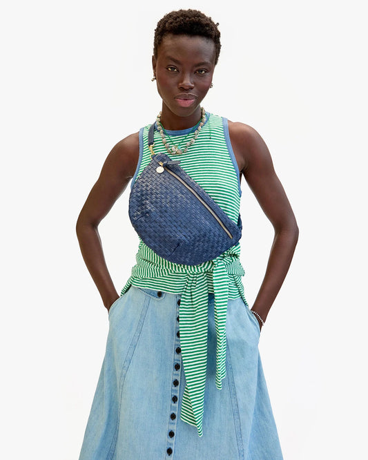 Clare V Grande Fanny, Bleu Marine Woven Checker