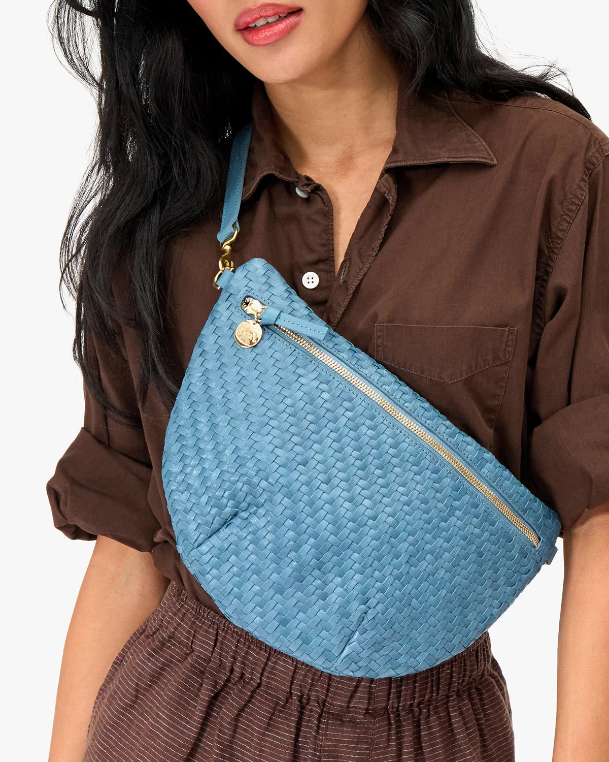 Clare V Grande Fanny, Desert Blue Woven Zig-Zag