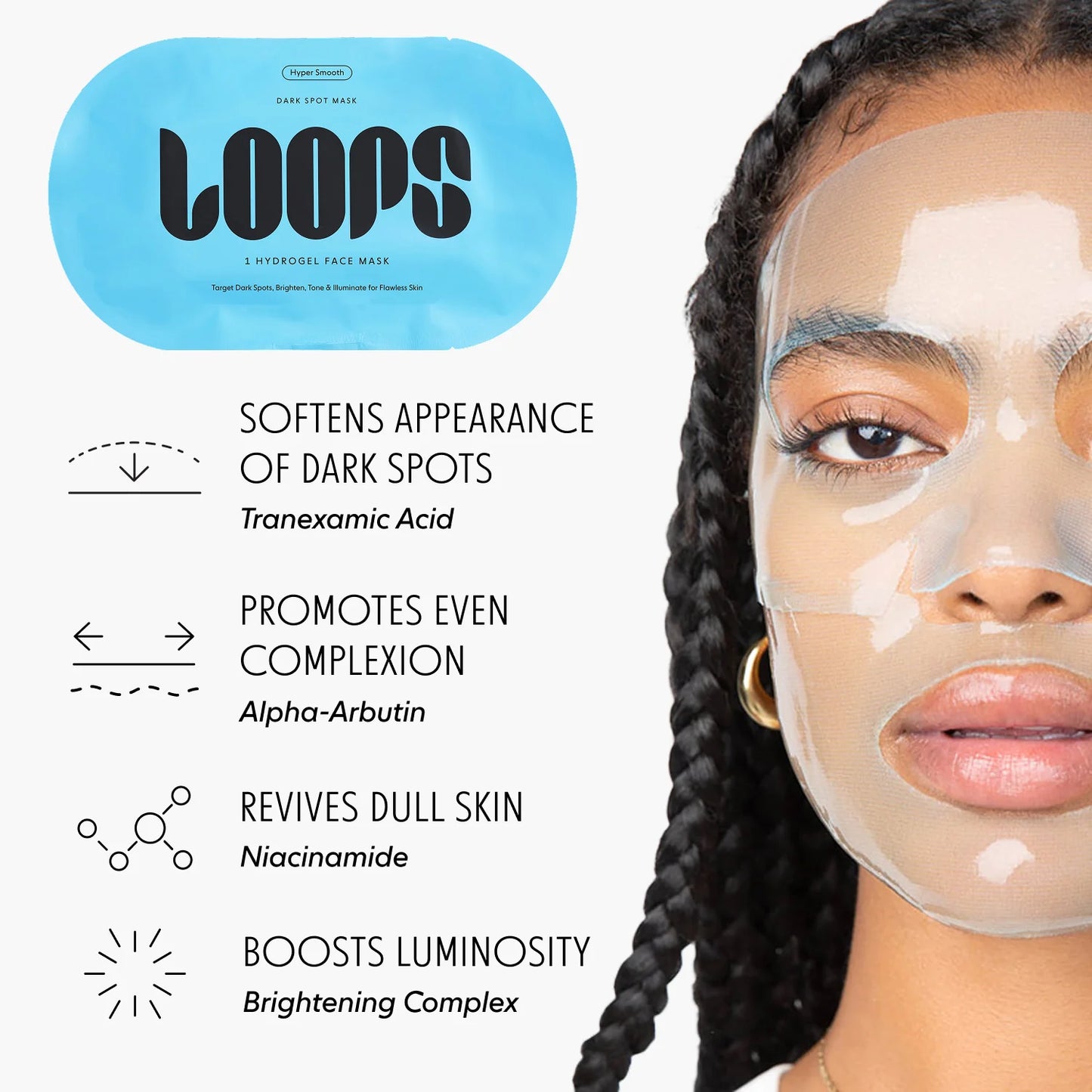 Loops Hyper Smooth, Dark Spot Hydrogel Face Mask