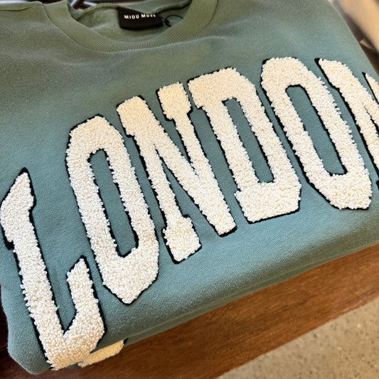 Miou Muse Boucle Letter Patch Sweatshirt - London