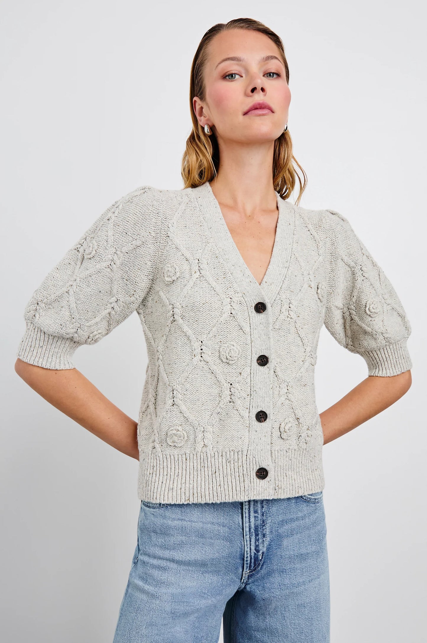 Rails Isla Cardigan, Grey With Crochet Daises