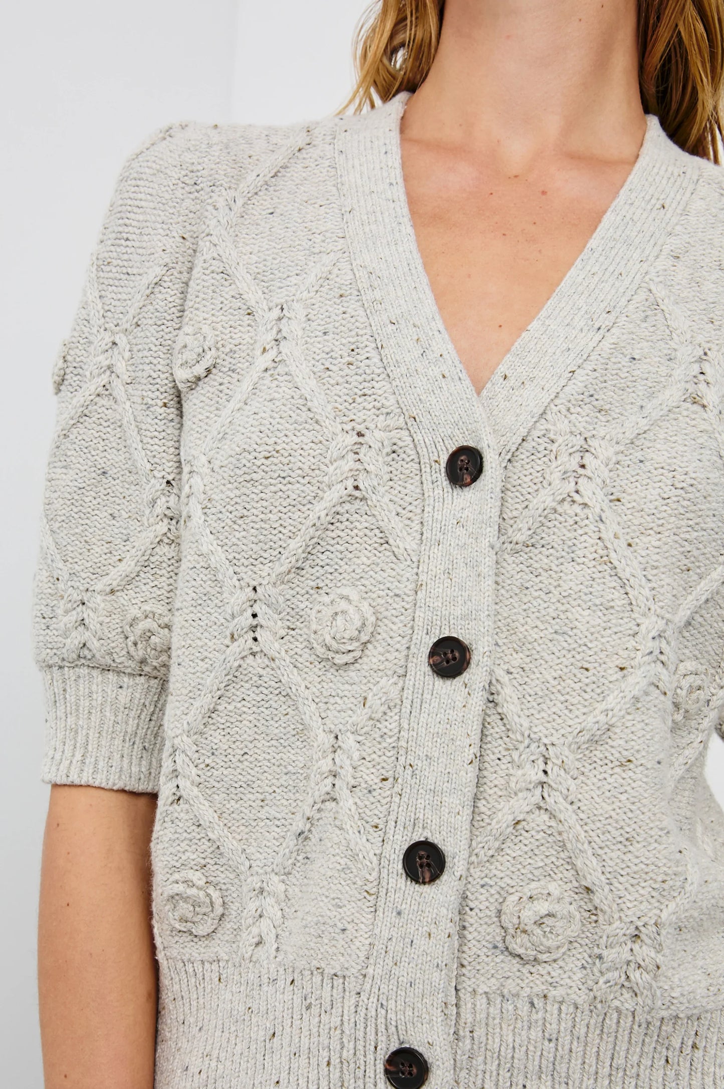 Rails Isla Cardigan, Grey With Crochet Daises