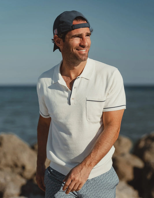 The Normal Brand Men's Robles Knit Polo, White/Normal Navy