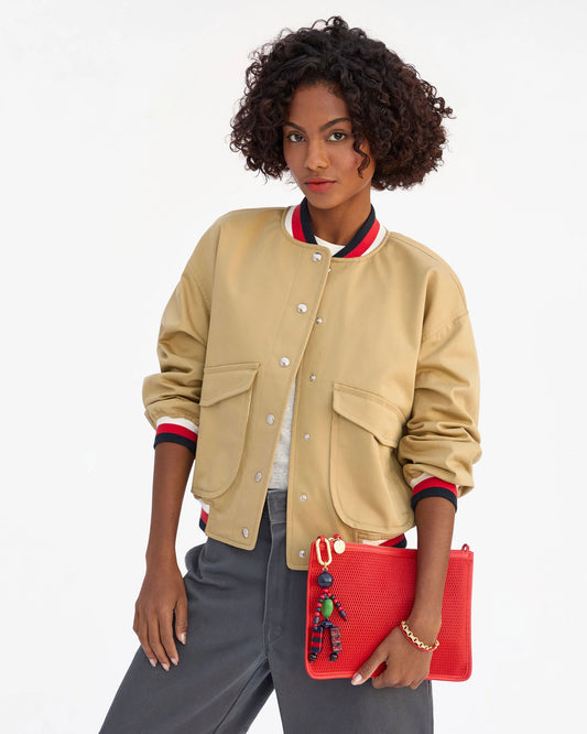 Clare V Flat Clutch w/ Tabs, Bright Poppy Diamond Perf