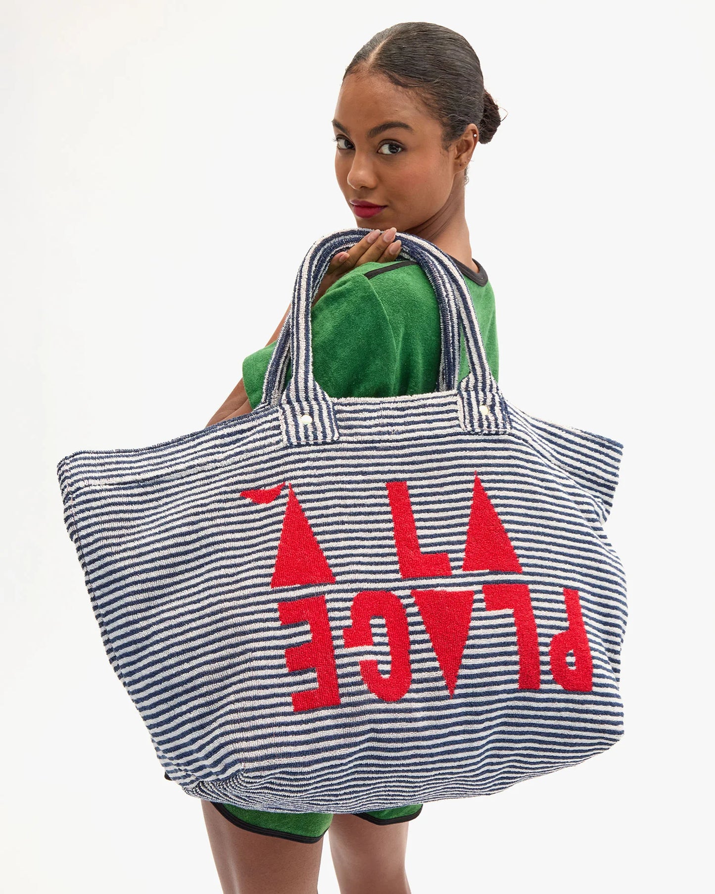 Clare V La Plage Tote, Deep Dive/Cream Stripe