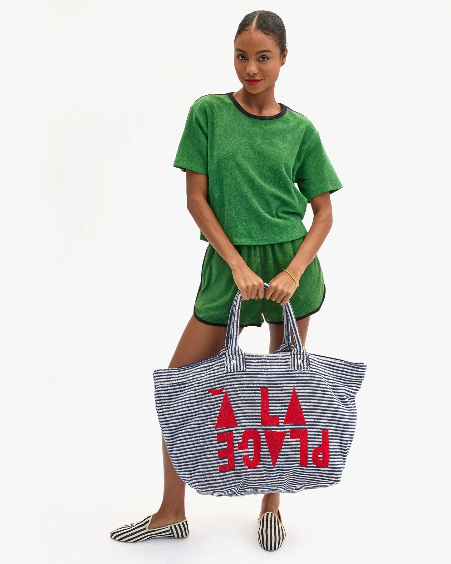 Clare V La Plage Tote, Deep Dive/Cream Stripe