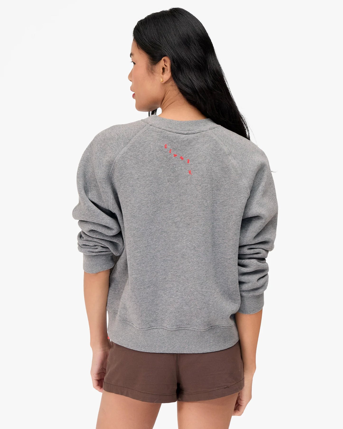Clare V Le Court Sweatshirt, Grey Melange CV Anchor