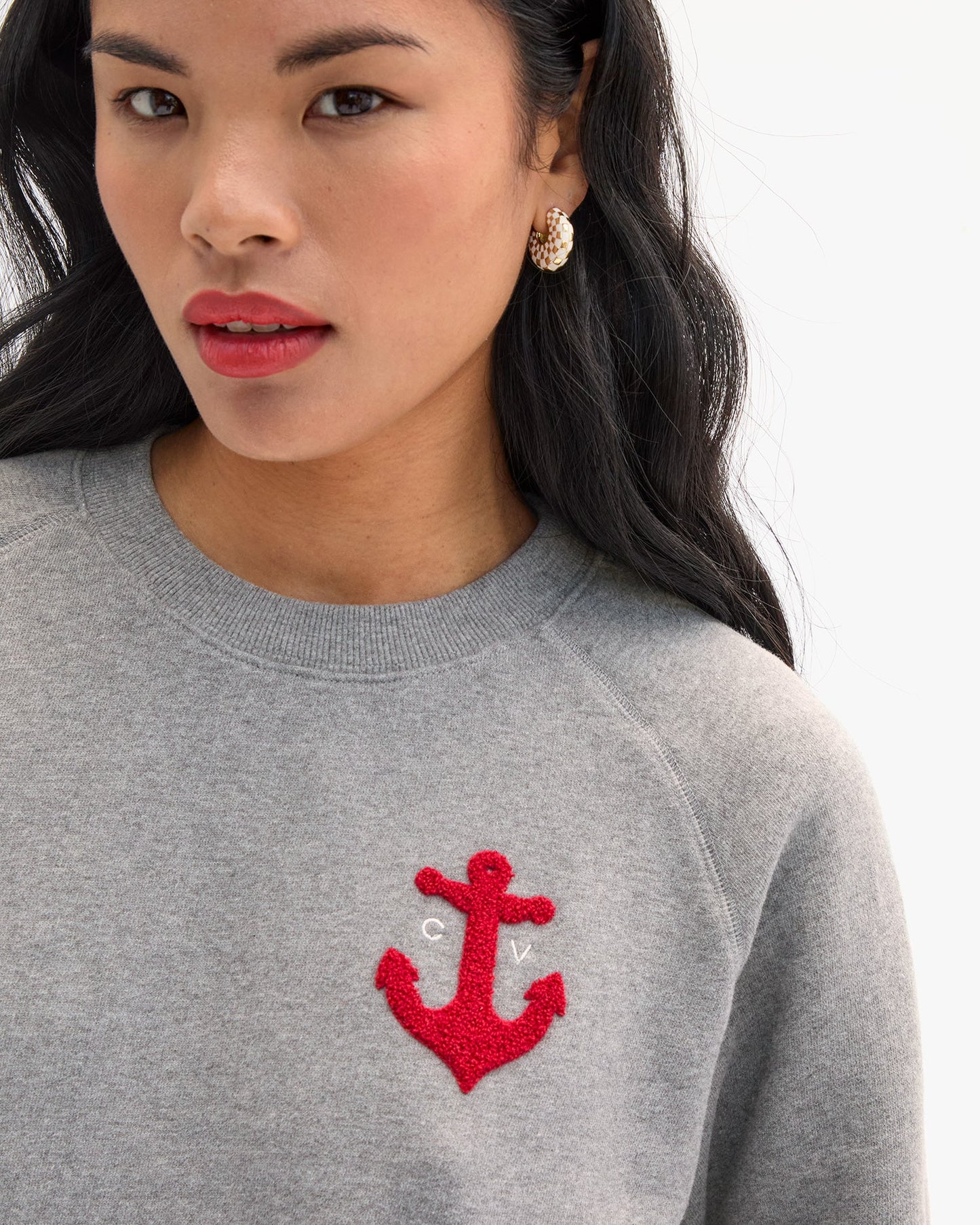 Clare V Le Court Sweatshirt, Grey Melange CV Anchor