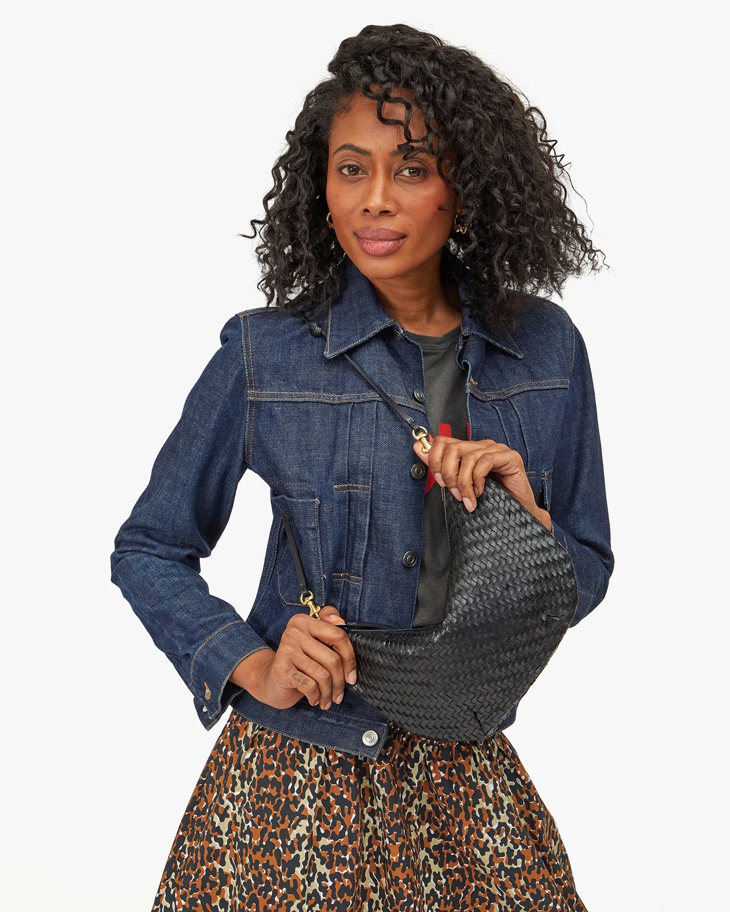 Clare V Lune Woven Zig-Zag, Black