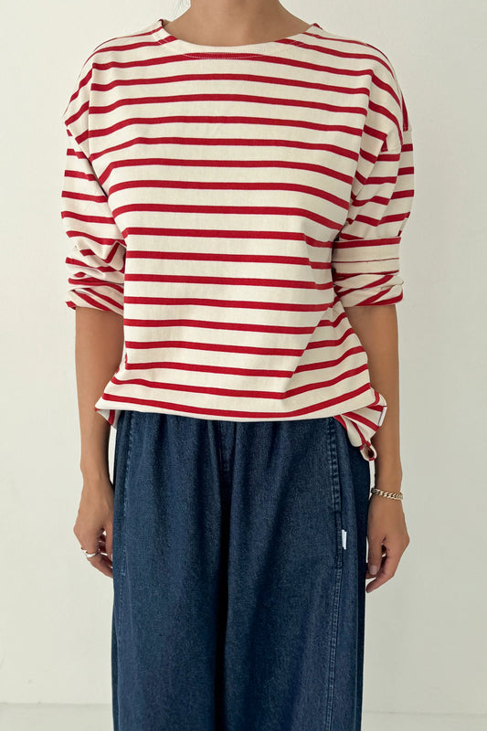 Le Bon Shoppe Marseille Boat Neck Top, Red Stripe