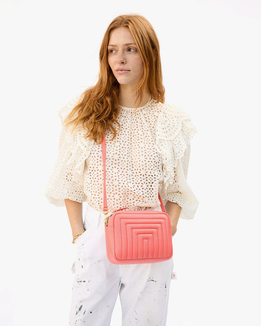 Clare V Channel Quilted Mid Sac, Bright Coral