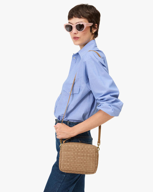 Clare V Midi Sac, Clay Leather & Suede Woven Checker