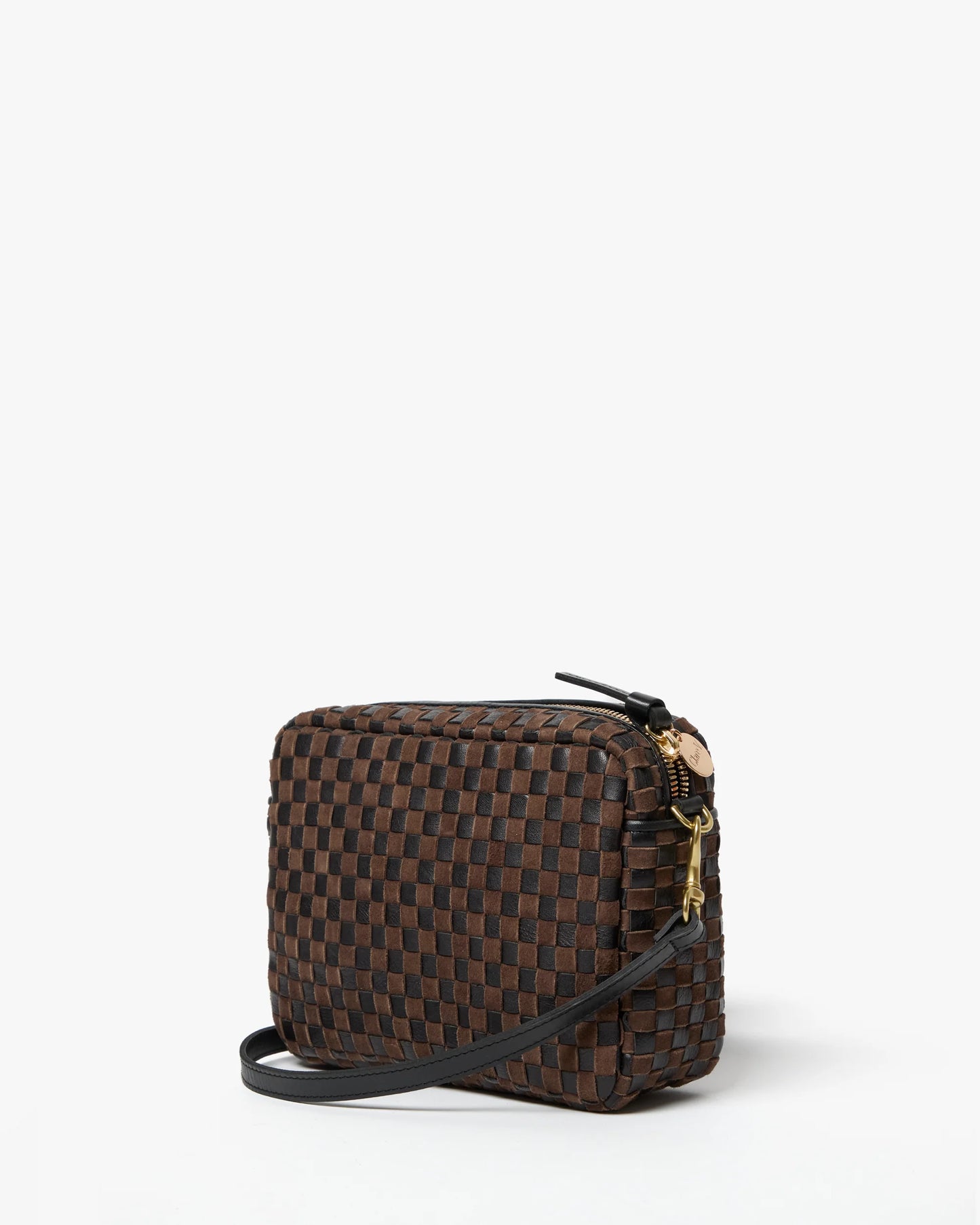 Clare V Midi Sac, Black/Chocolate Woven Checker