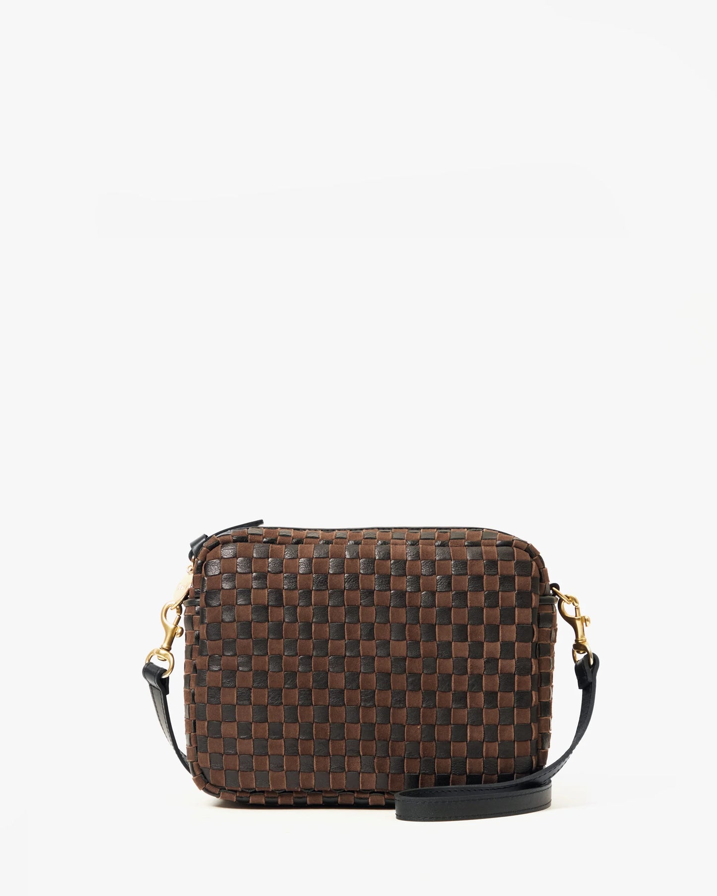 Clare V Midi Sac, Black/Chocolate Woven Checker