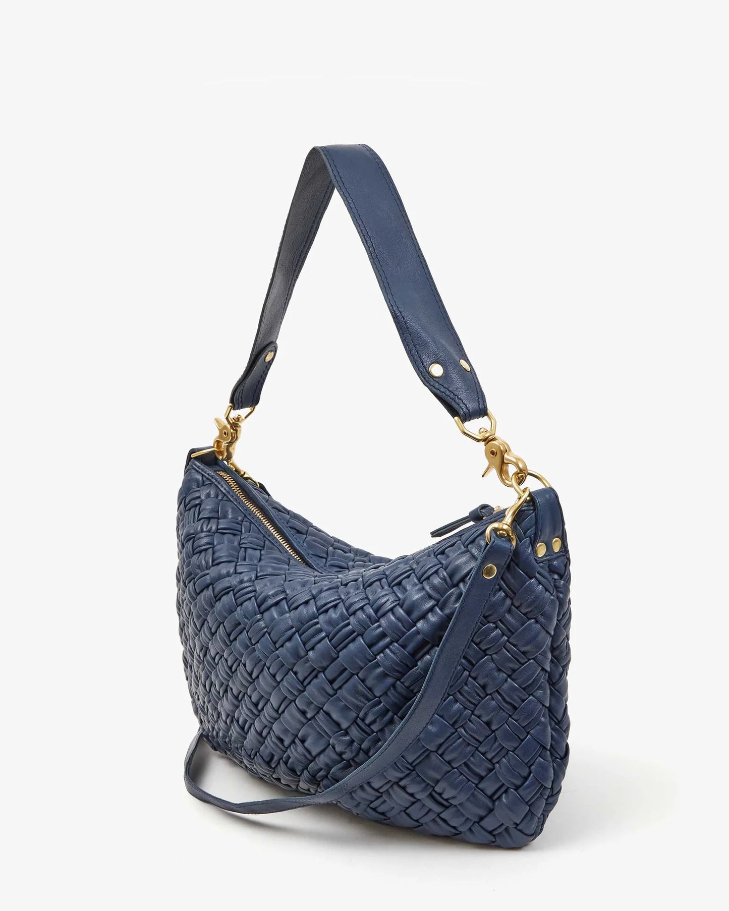 Clare V Moyen Messenger, Bright Navy Puffy Woven