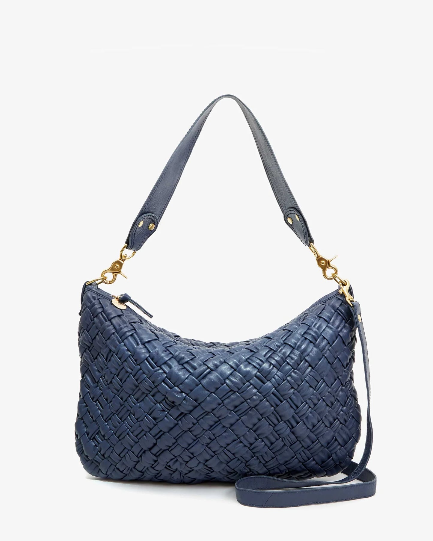 Clare V Moyen Messenger, Bright Navy Puffy Woven