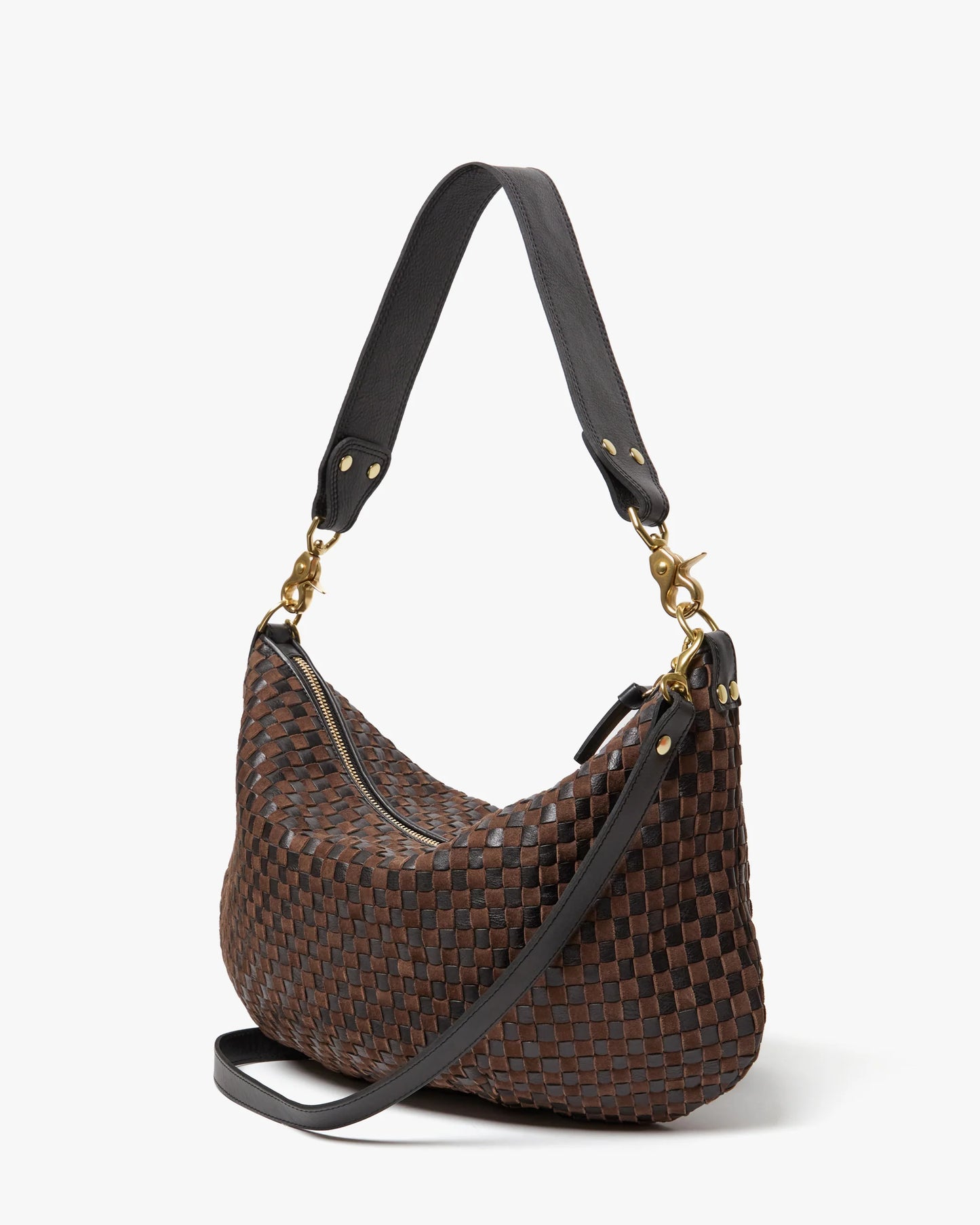 Clare V Moyen Messenger, Black/Chocolate Woven Checker