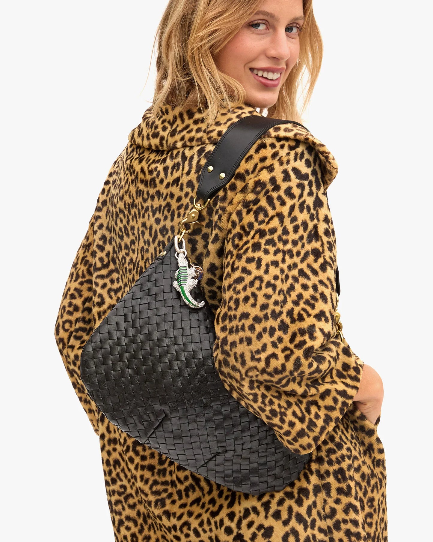 Clare V Petit Moyen, Black Diagonal Woven