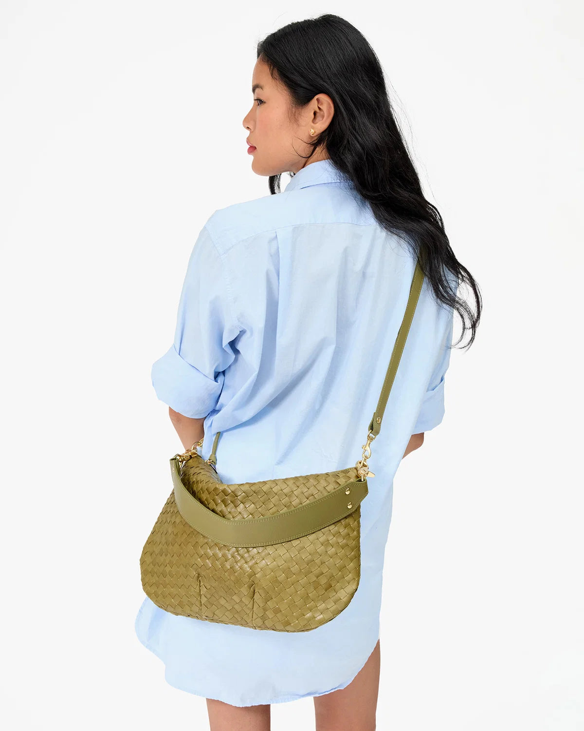 Clare V Moyen Messenger, Olive Diagonal Woven