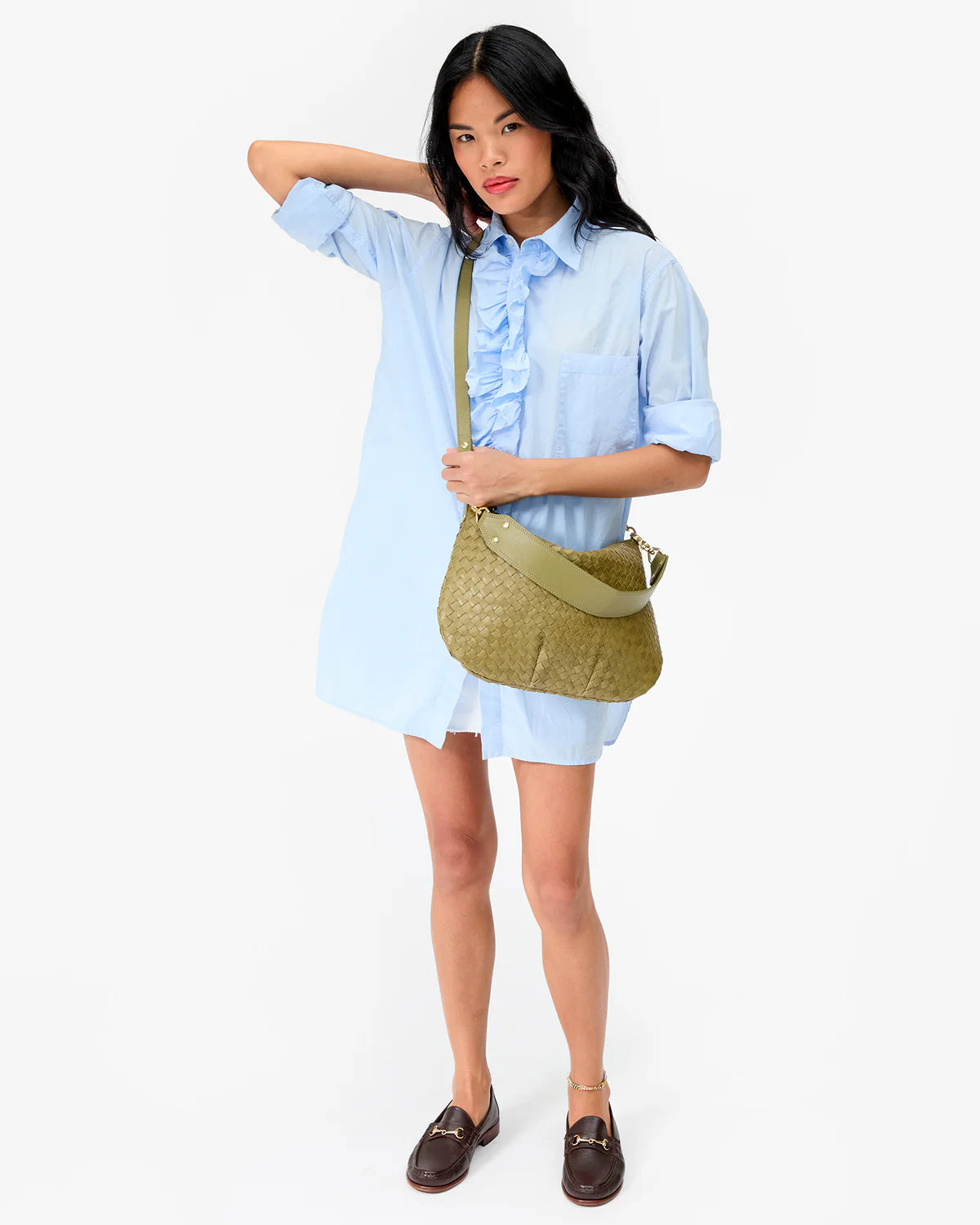 Clare V Moyen Messenger, Olive Diagonal Woven
